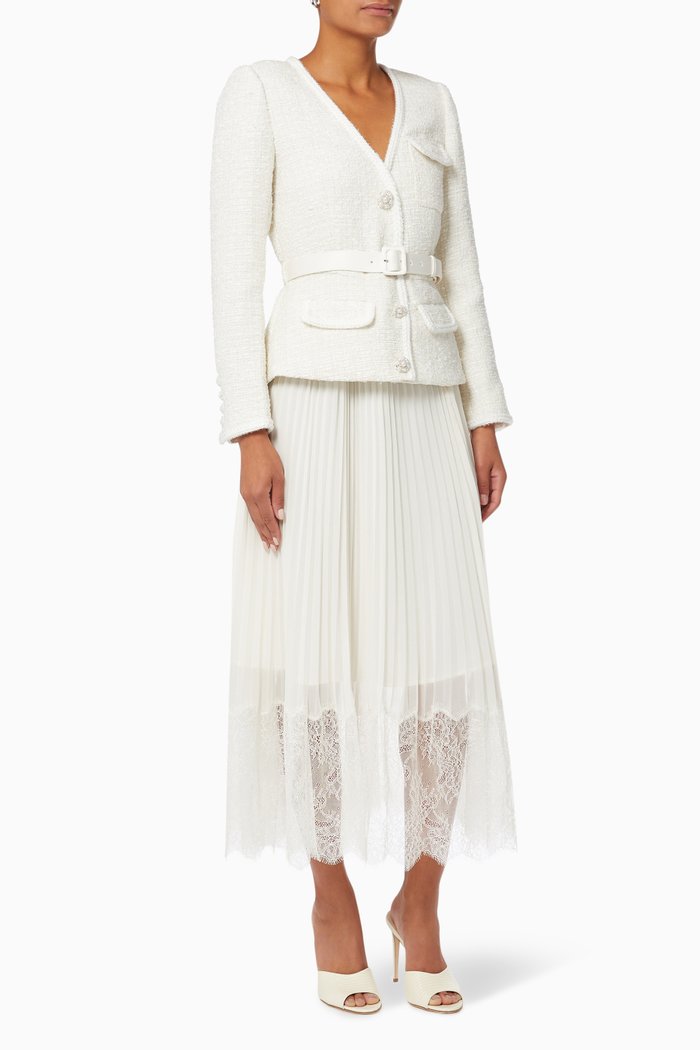 

V-neck Tailored Midi Dress in Metallic Bouclé, White