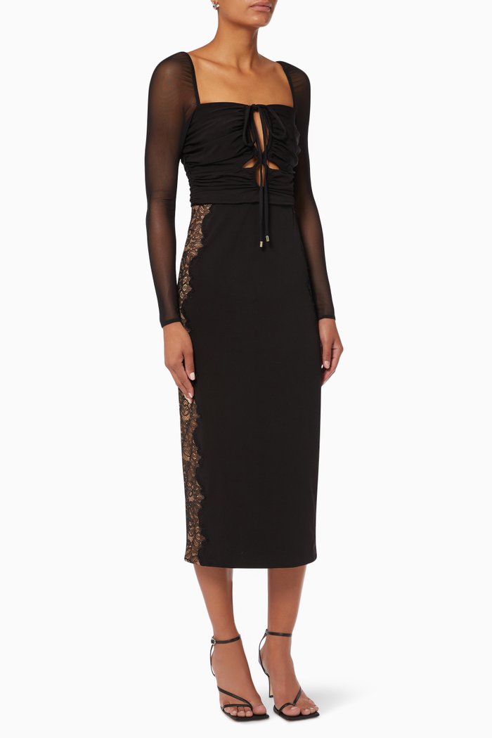 

Lace Panel Midi Dress in Jersey, Black
