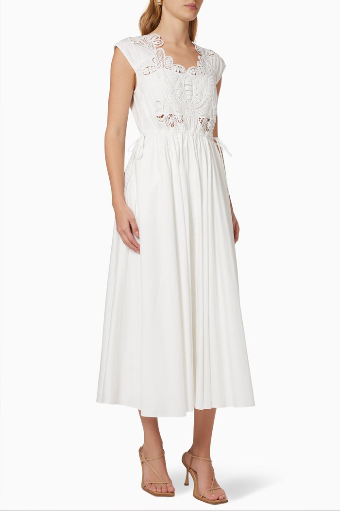 

Macrame Lace Midi Dress in Organic Cotton, White