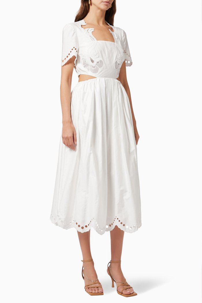 

Scallop Midi Dress in Organic Cotton, White