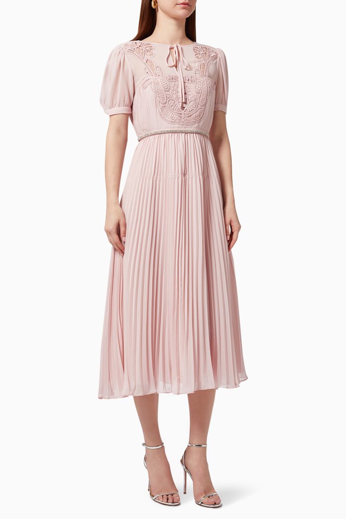 

Macrame Lace Chiffon Midi Dress, Pink