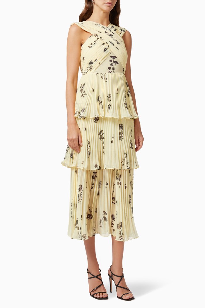 

Floral Silhouette Crossover Midi Dress in Chiffon, Yellow