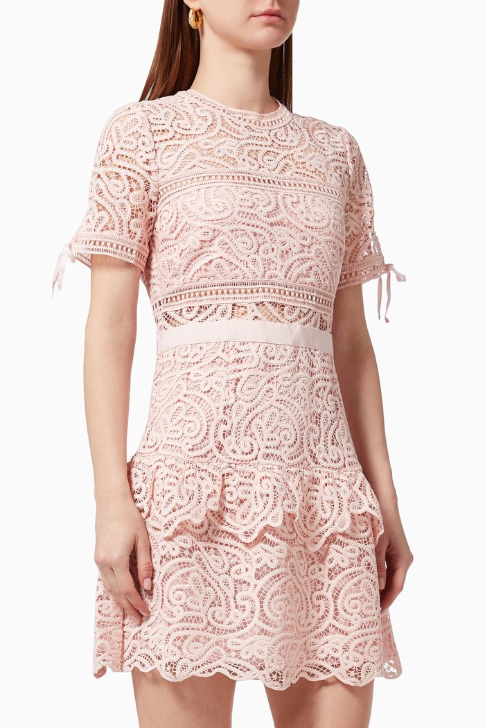 Abstract Guipure Mini Dress, Pink