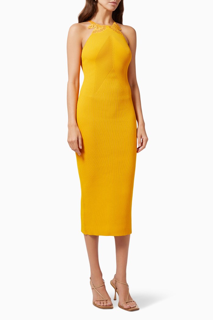 

Inserted Lace Dress in Rib Knit, Orange