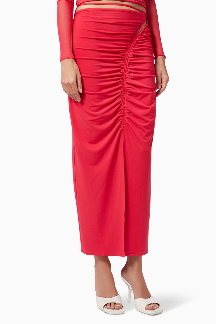 

Gathered Midi Skirt in Jersey, Pink