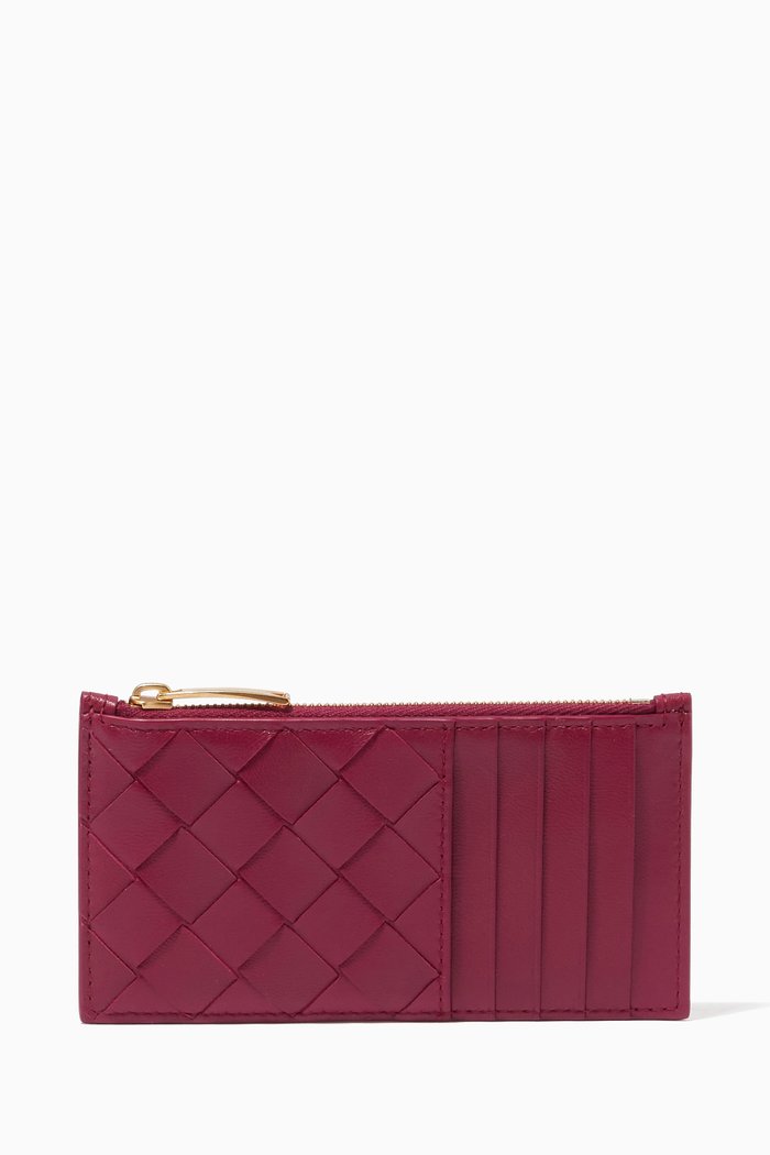 

Zipped Card Case in Intrecciato Nappa, Pink