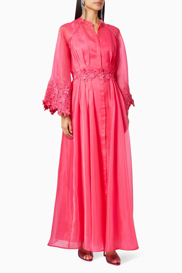 Lilium Applique Maxi Dress in Silk Organza, Pink