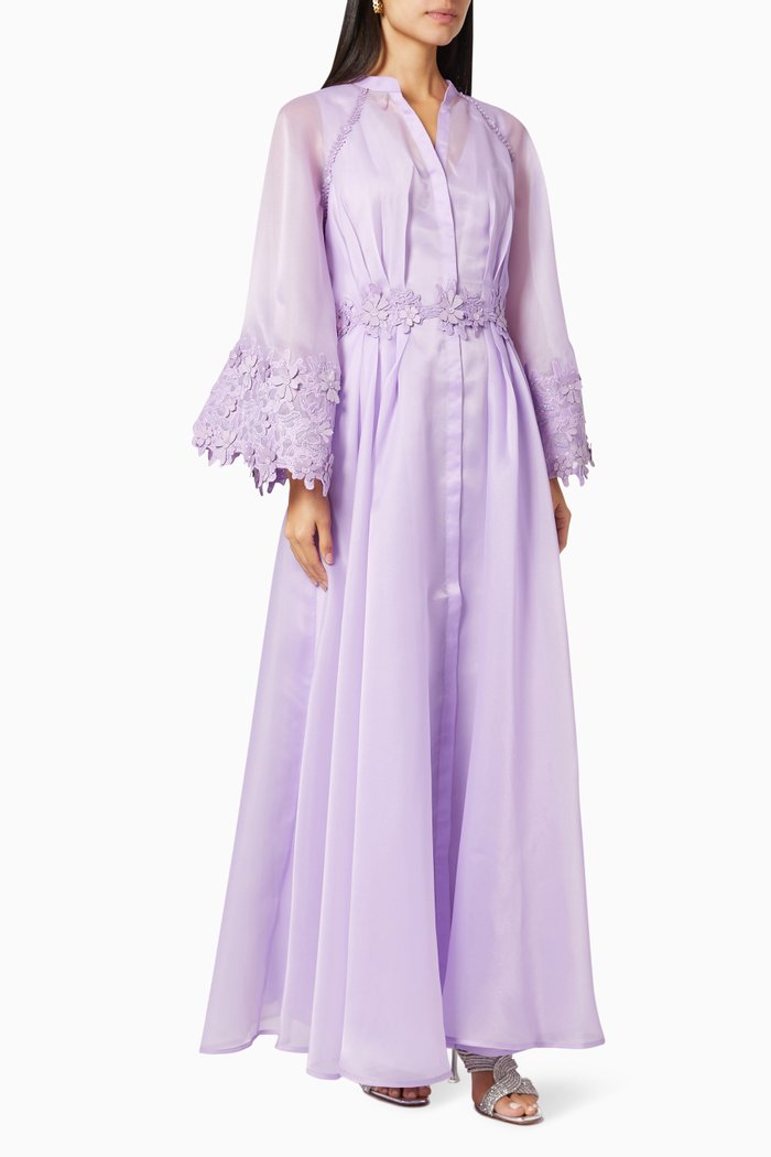 

Lilium Applique Maxi Dress in Silk Organza, Purple