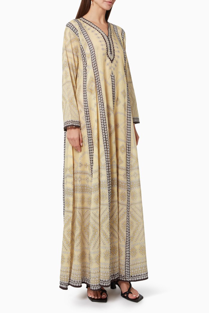 

Ada Anarkali Jalabiya Dress in Cotton, Yellow