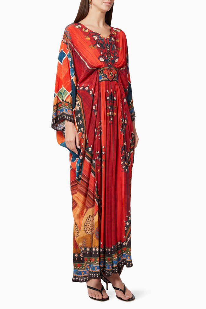 Gulrez Kaftan in Crepe, Red