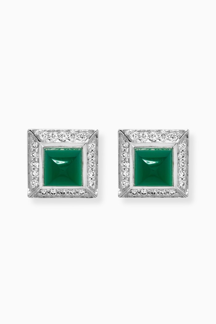 

Cleo Lotus Agate & Diamond Stud Earrings in 18kt White Gold, Silver