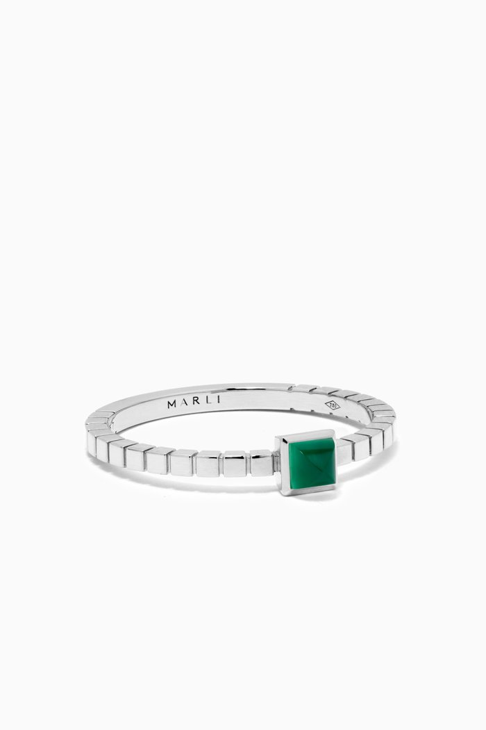 Cleo Lotus Green Agate Ring in 18kt White Gold, Silver