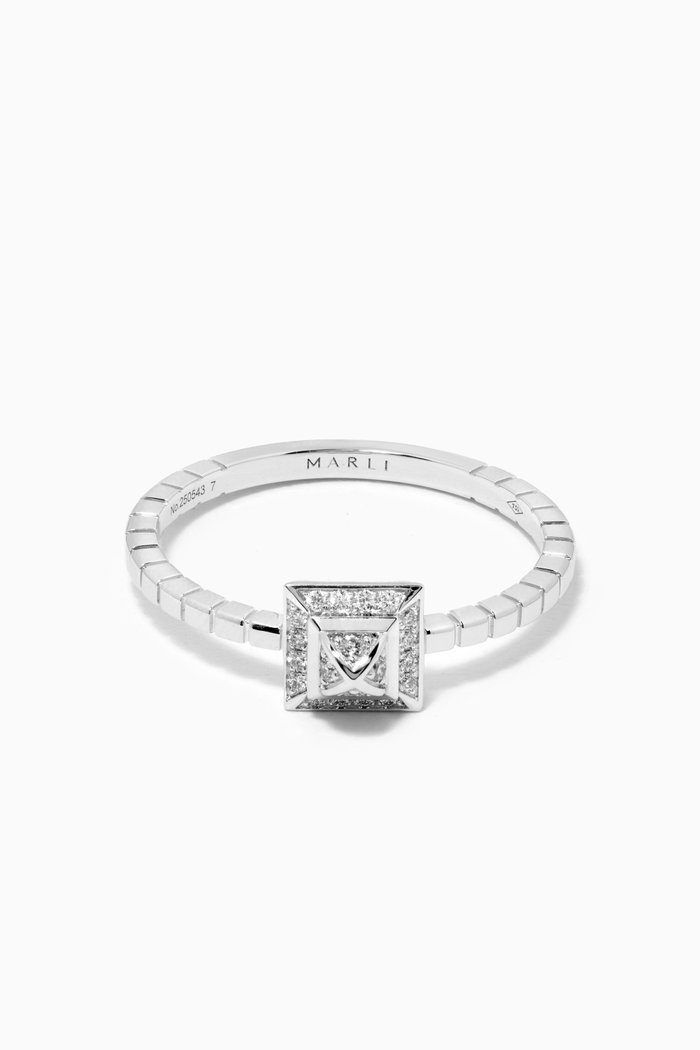 Cleo Lotus Pavé Diamond Ring in 18kt White Gold, Silver
