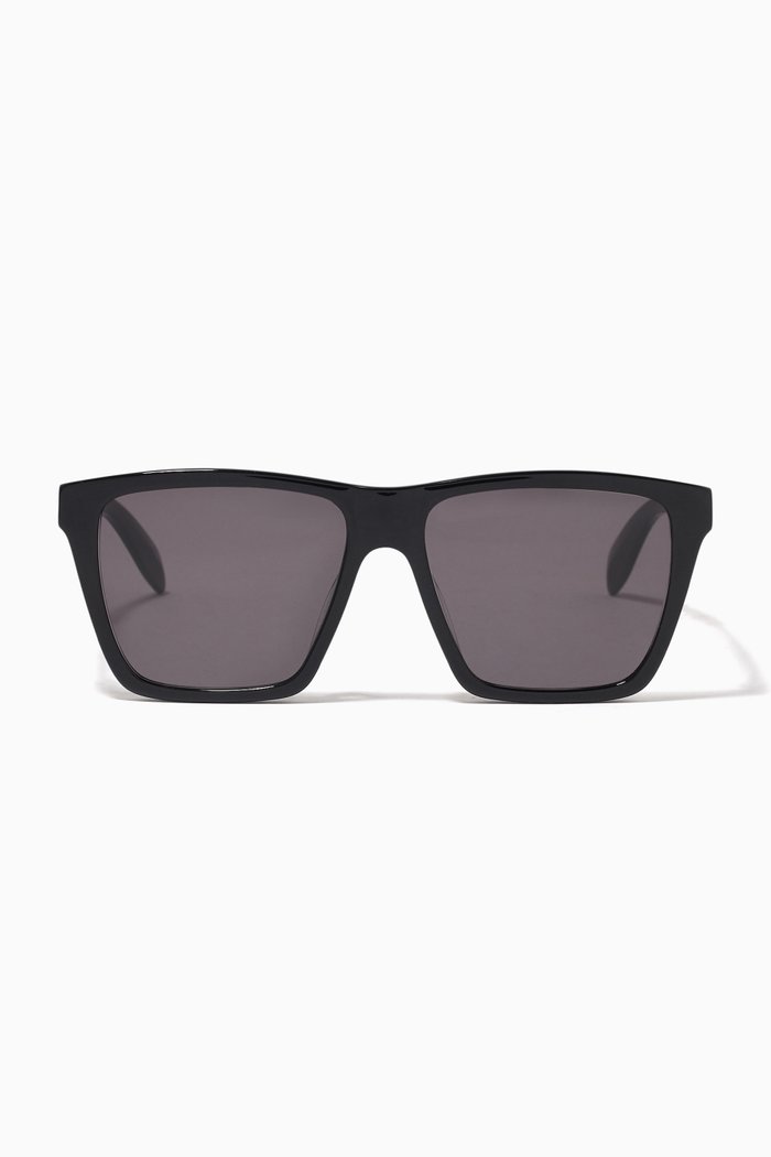 

McQueen Graffiti Rectangular Sunglasses, Black