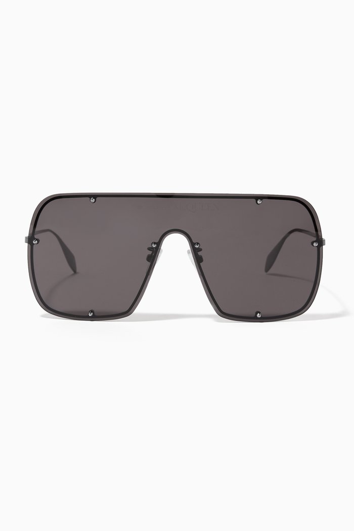 Studs Structure Mask Sunglasses in Metal, Grey