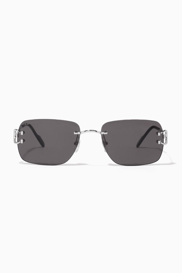 

C Décor Rectangular Sunglasses in Metal, Silver