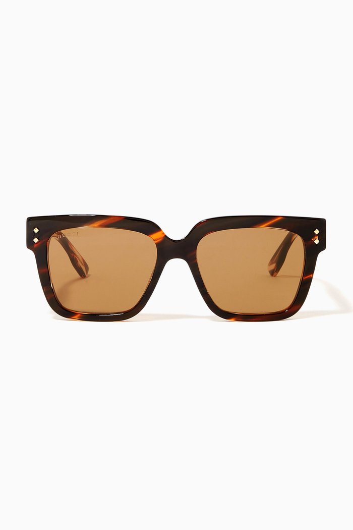 

Rectangular Frame Sunglasses in Acetate, Brown