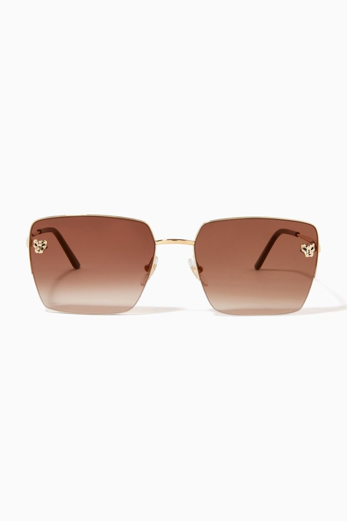 

Panthère de Cartier Rectangular Sunglasses in Metal, Gold