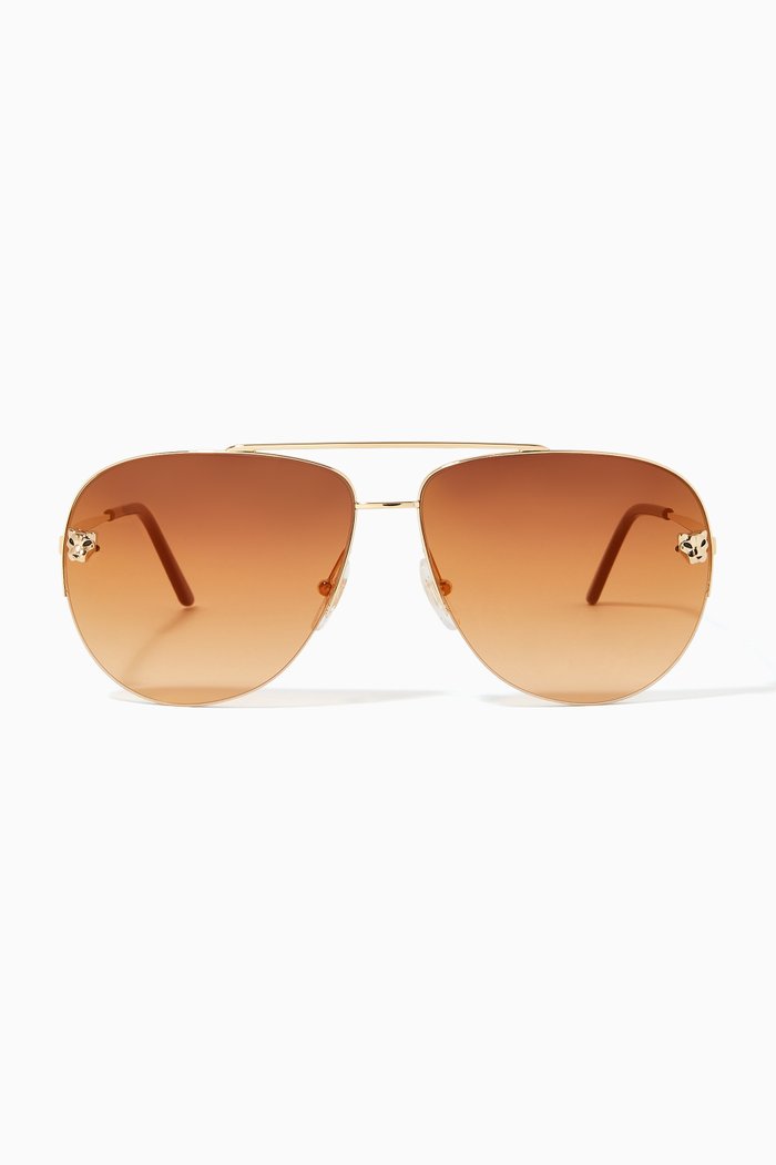 

Panthère Pilot Sunglasses in Metal, Gold