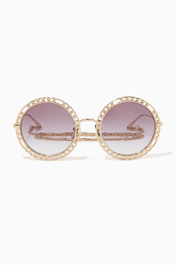 Round Frame Sunglasses in Metal, Gold