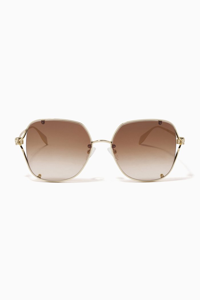 

Skull Hinge Square Sunglasses, Gold