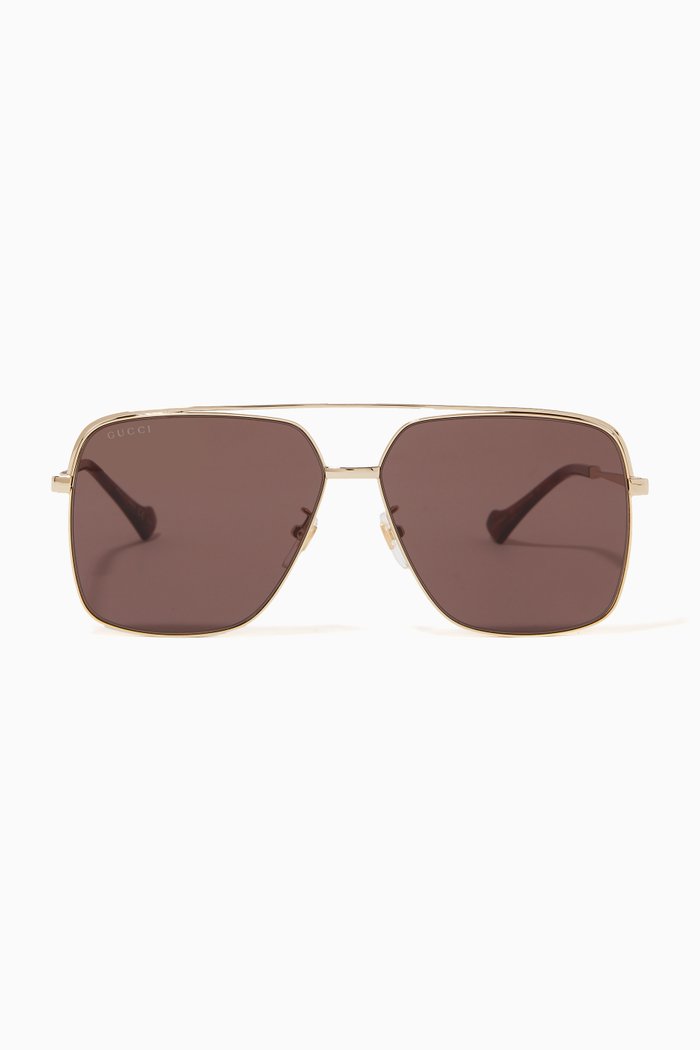 

Squared Aviator Frame Sunglasses in Metal, Gold