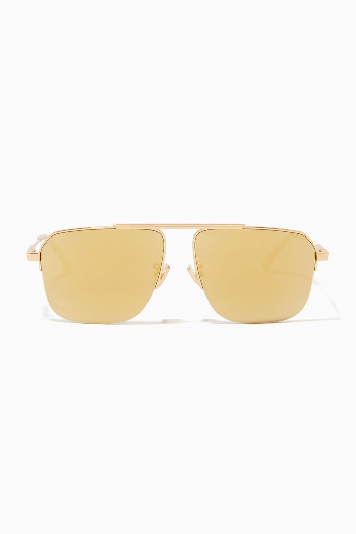 

Square Aviator Frame Sunglasses in Metal, Gold