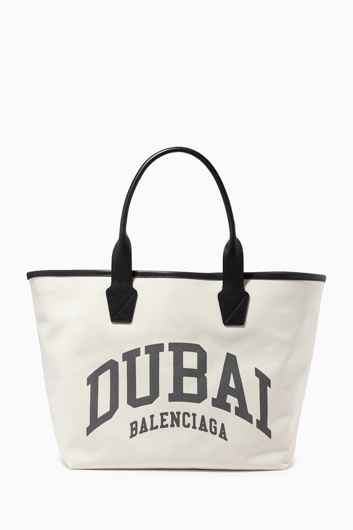

Cities Dubai Jumbo Large Tote Bag in Organic Cotton Canvas & Calfskin, Neutral