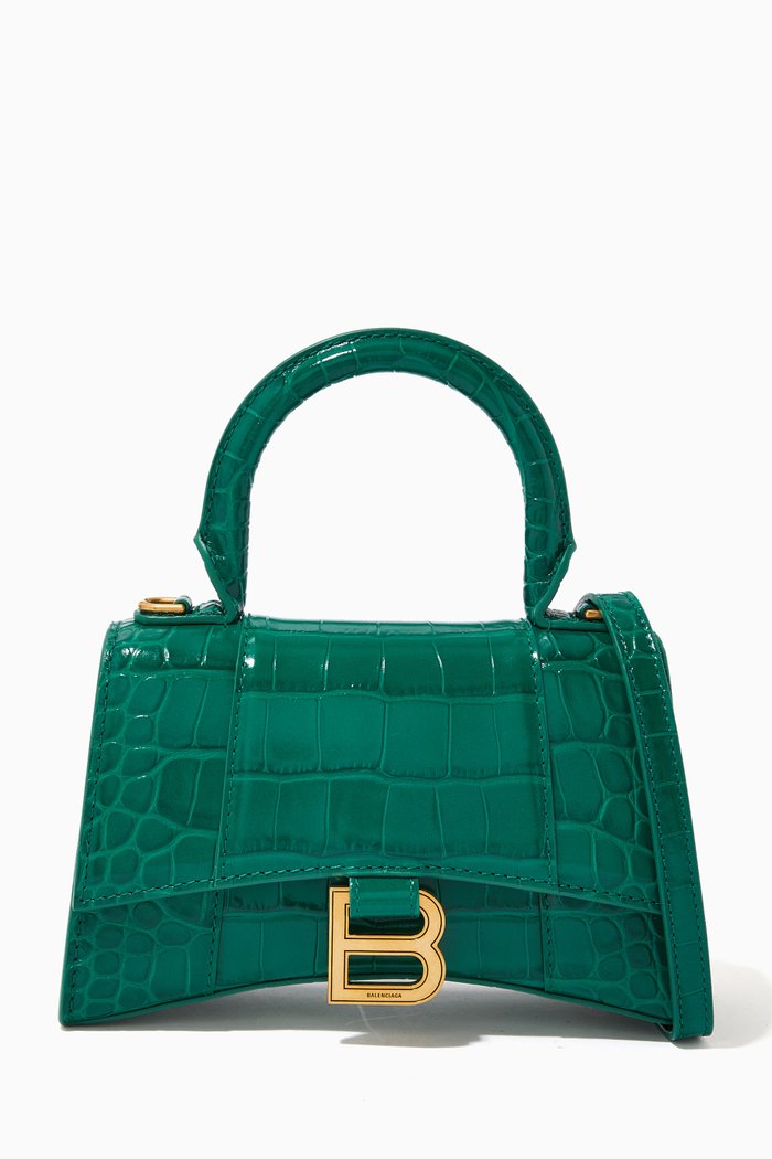 

Hourglass XS Top Handle Bag in Shiny Crocodile Embossed Calfskin, Green