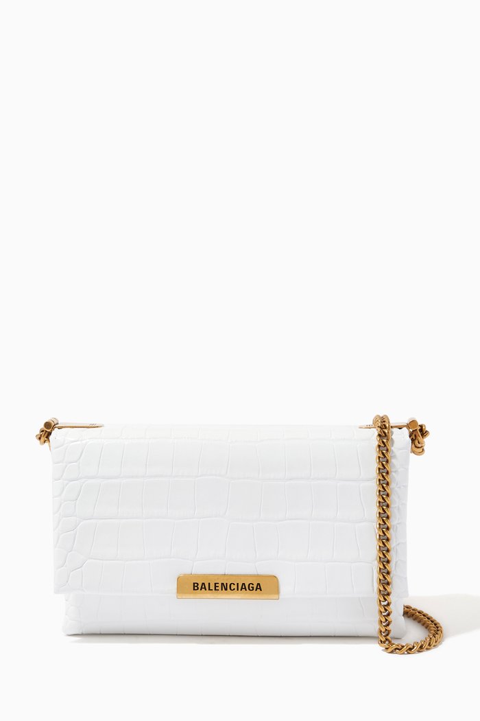 

Triplet Small Shoulder Bag in Shiny Crocodile Embossed Calfskin, White