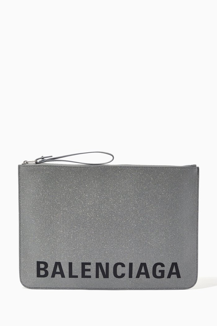 

Cash Pouch with Handle in Glittery Fabric, Grey