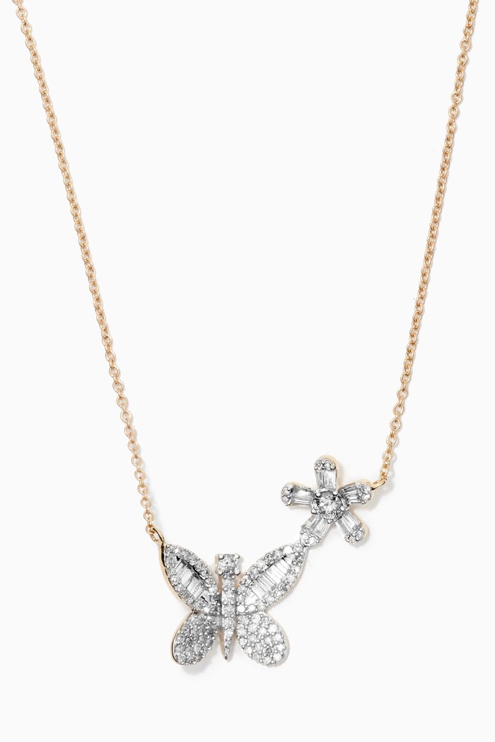 

Butterfly & Flower Diamond Necklace in 10kt Yellow Gold