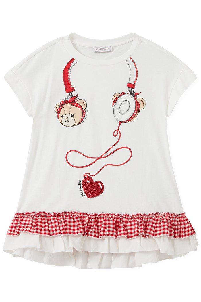 

Teddy Printed T-shirt in Cotton & Tulle, White