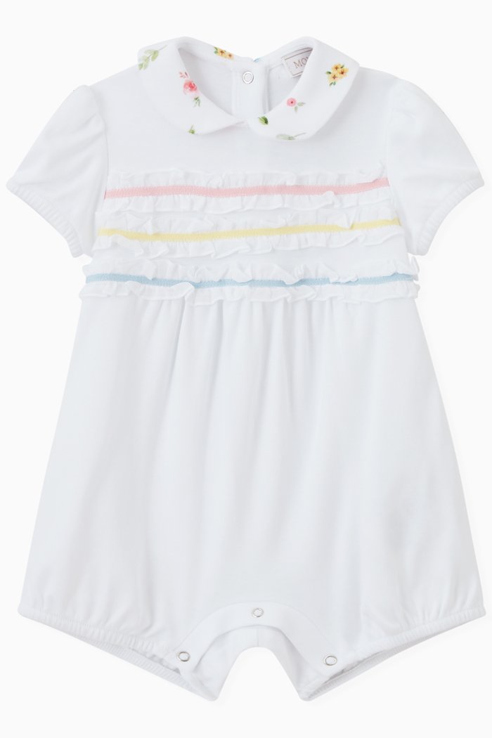 

Floral Collar Romper in Cotton Jersey, White