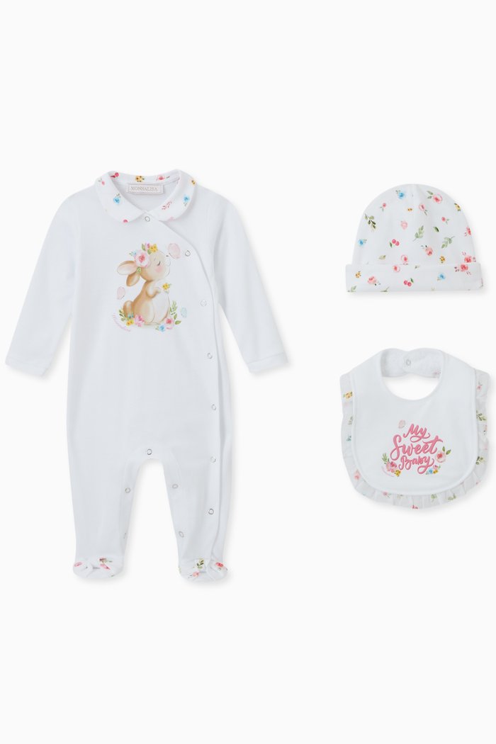 

Bunny & Floral Print Set in Cotton Jersey, White