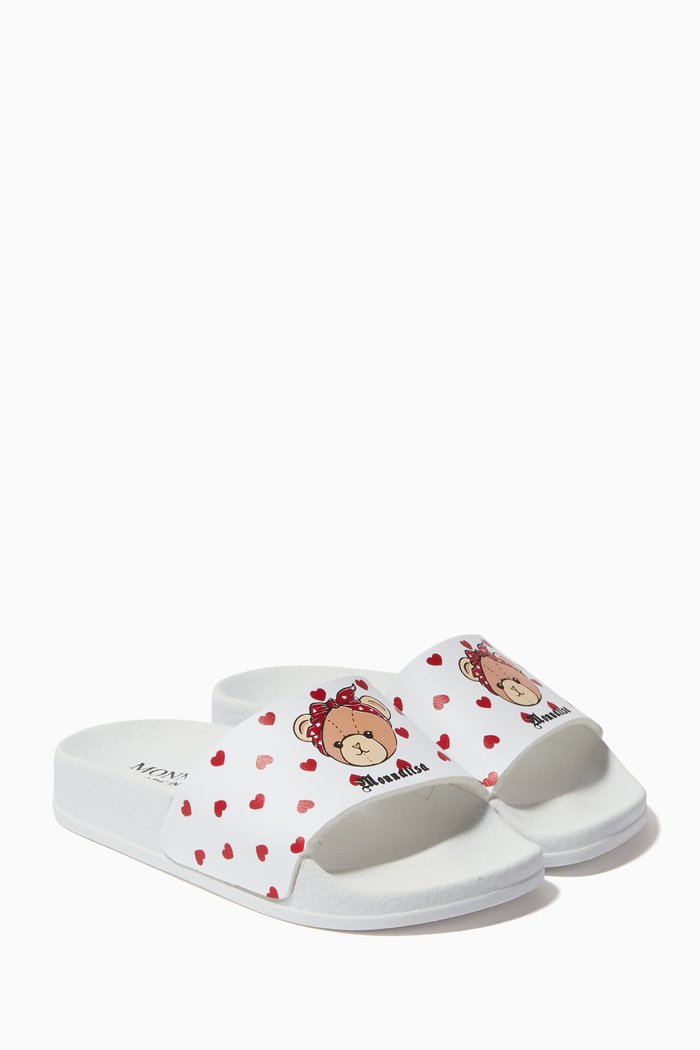 Teddy and Heart Flip Flops, White