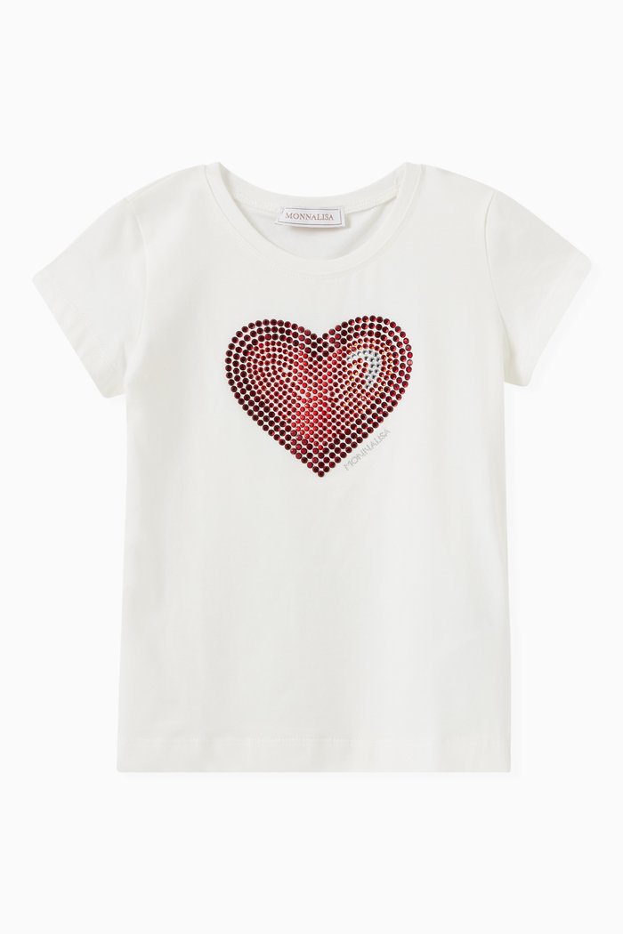 

Heart Sequin T-shirt in Cotton, White