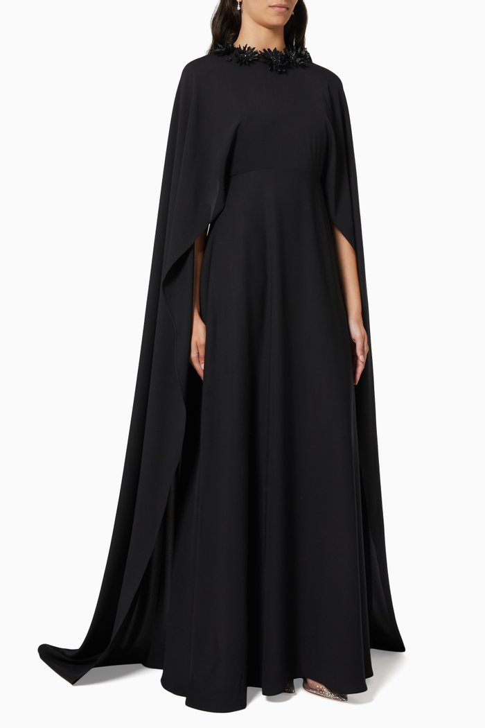 

Hulya Cape Dress in Silky Crepe, Black