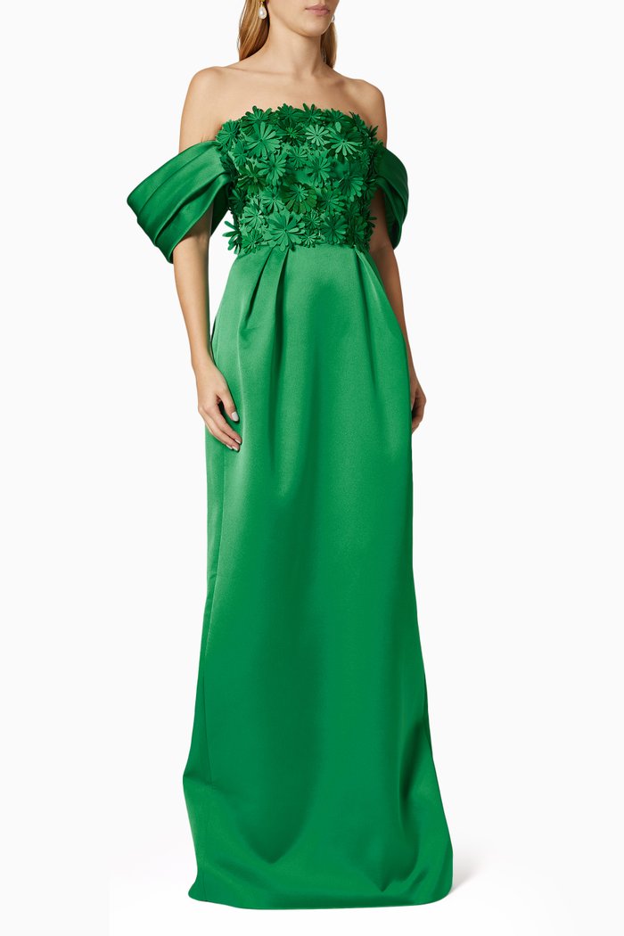 Bloom Dress in Satin Crepe, Green