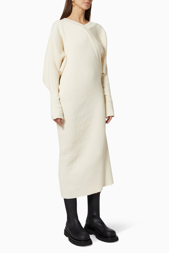 

Unbalance Asymmetric Ribbed-Knit Dress, Neutral