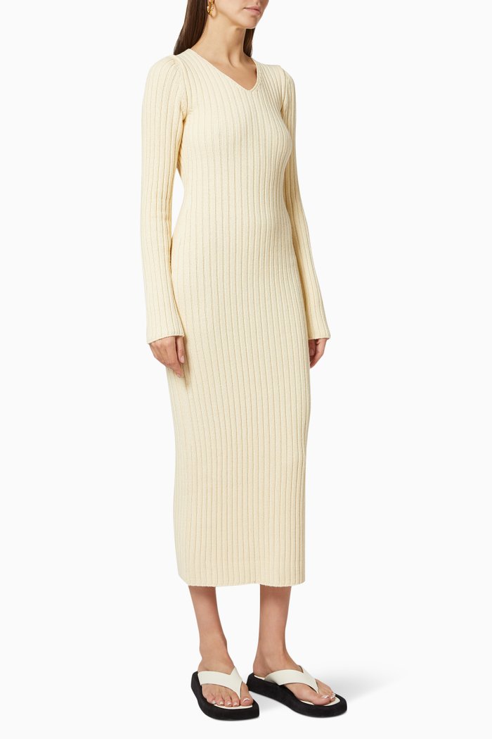 Ribbed Knit Midi Dress, Yellow