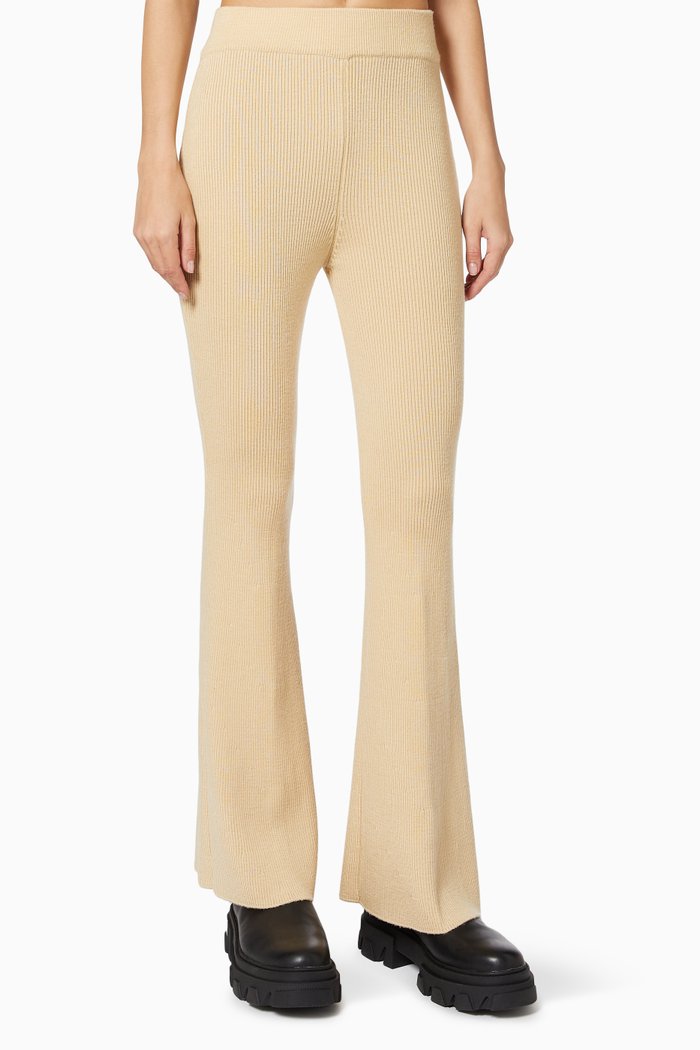 

Flared Knit Pants in Wool Knit, Neutral
