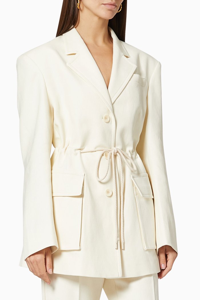 

Oversized String Jacket in Cotton & Linen, Neutral