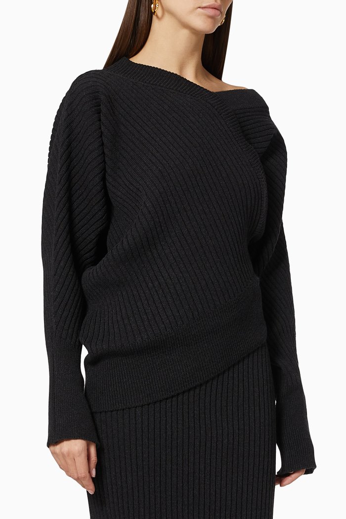 

Unbalance Asymmetrical Knit Top, Black