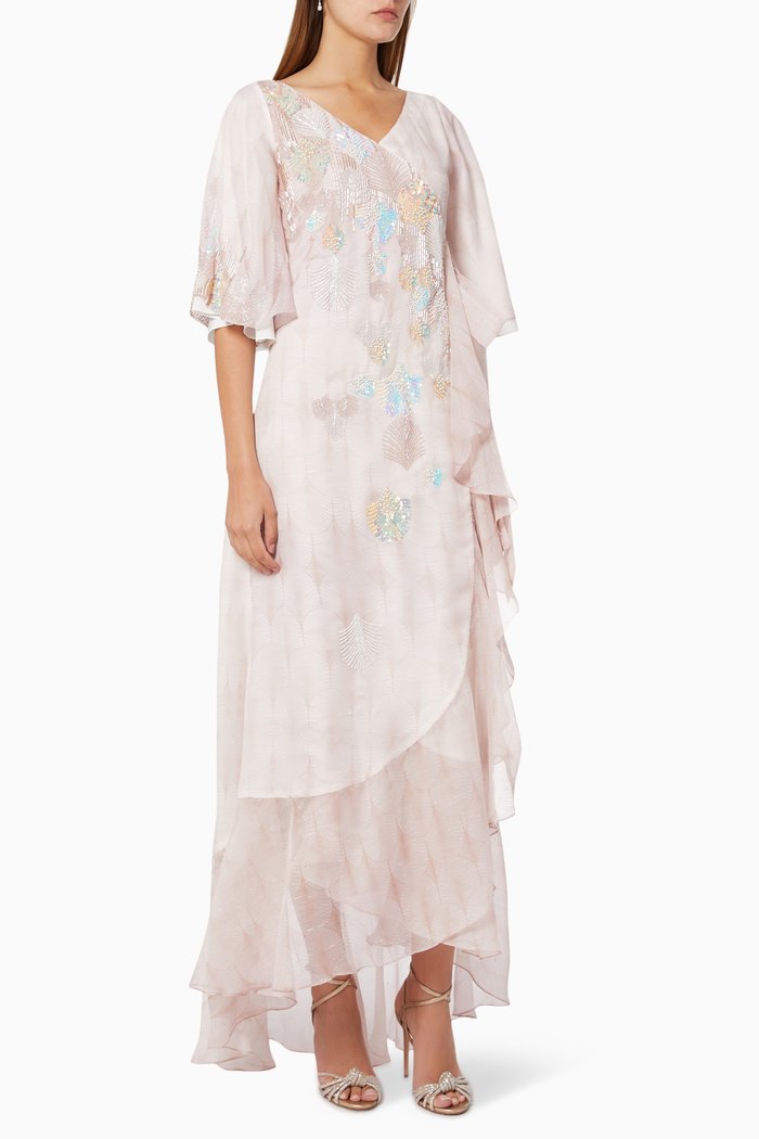 

Wrap Dress in Printed Chiffon, Pink
