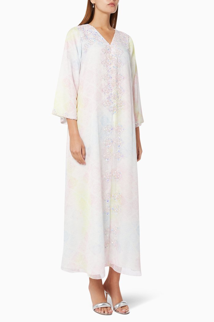 

Mosaic Embroidery Dress in Printed Chiffon, Multicolour