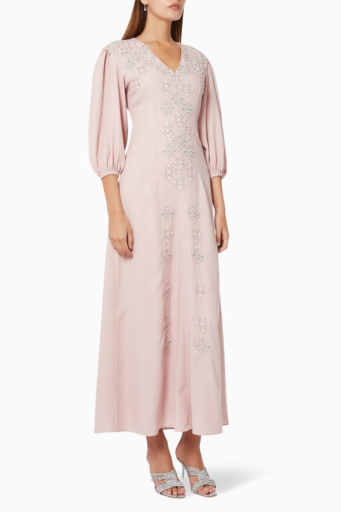 

Mosaic Embroidered Dress in Crepe, Pink