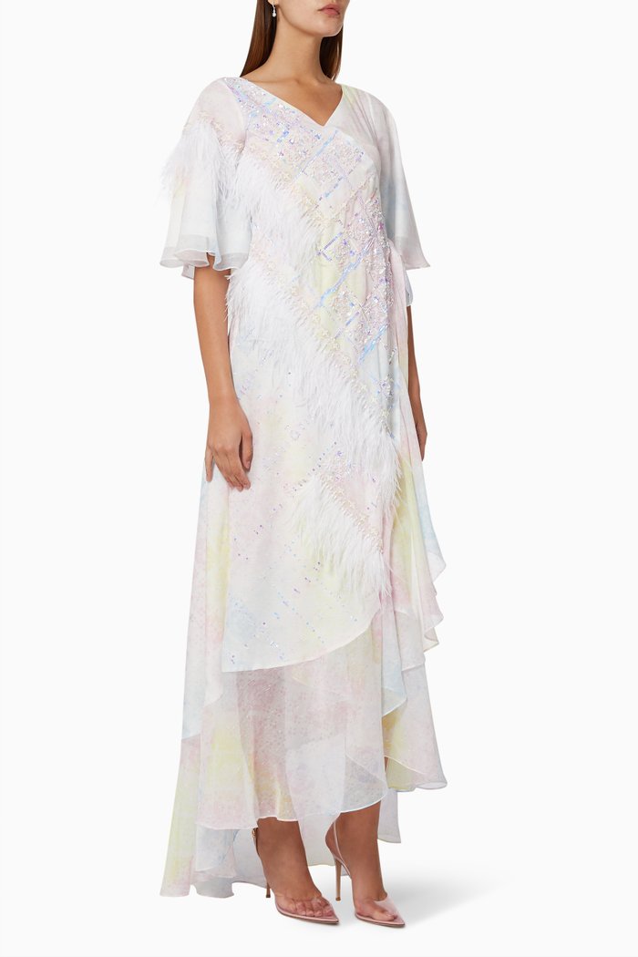 

Mosaic Embroidered Dress in Printed Chiffon, Pink