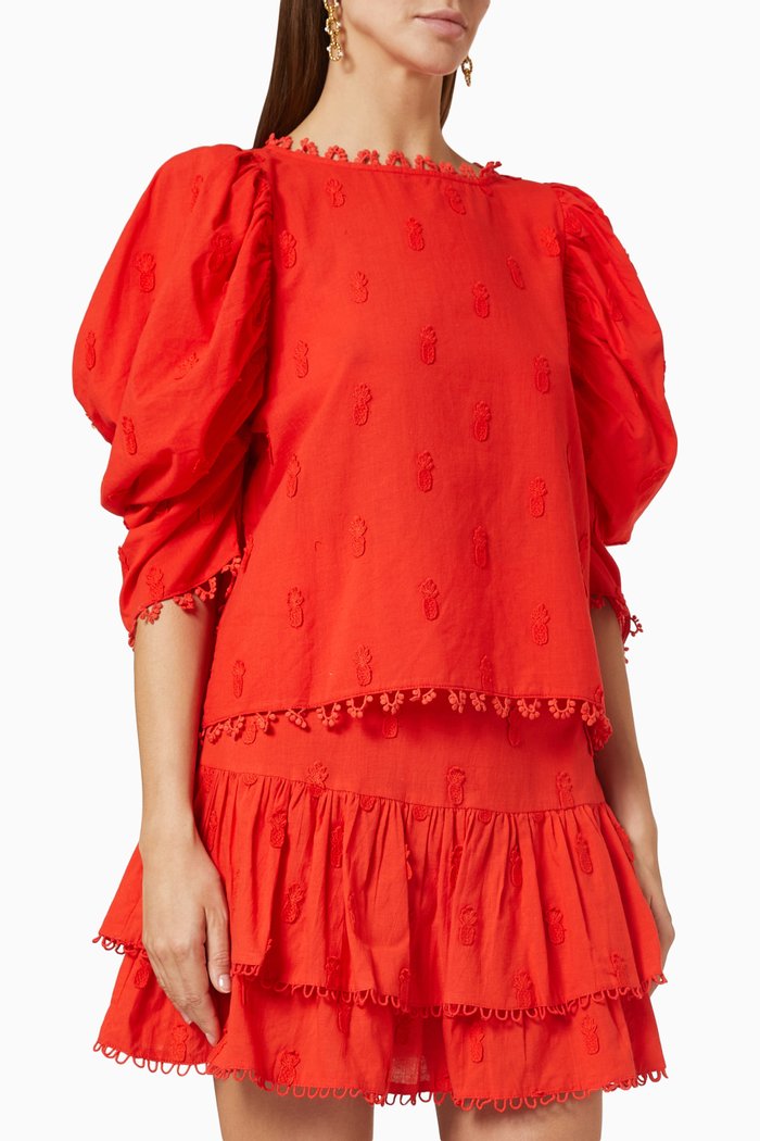 

3D Pineapple Blouse in Cotton, Red