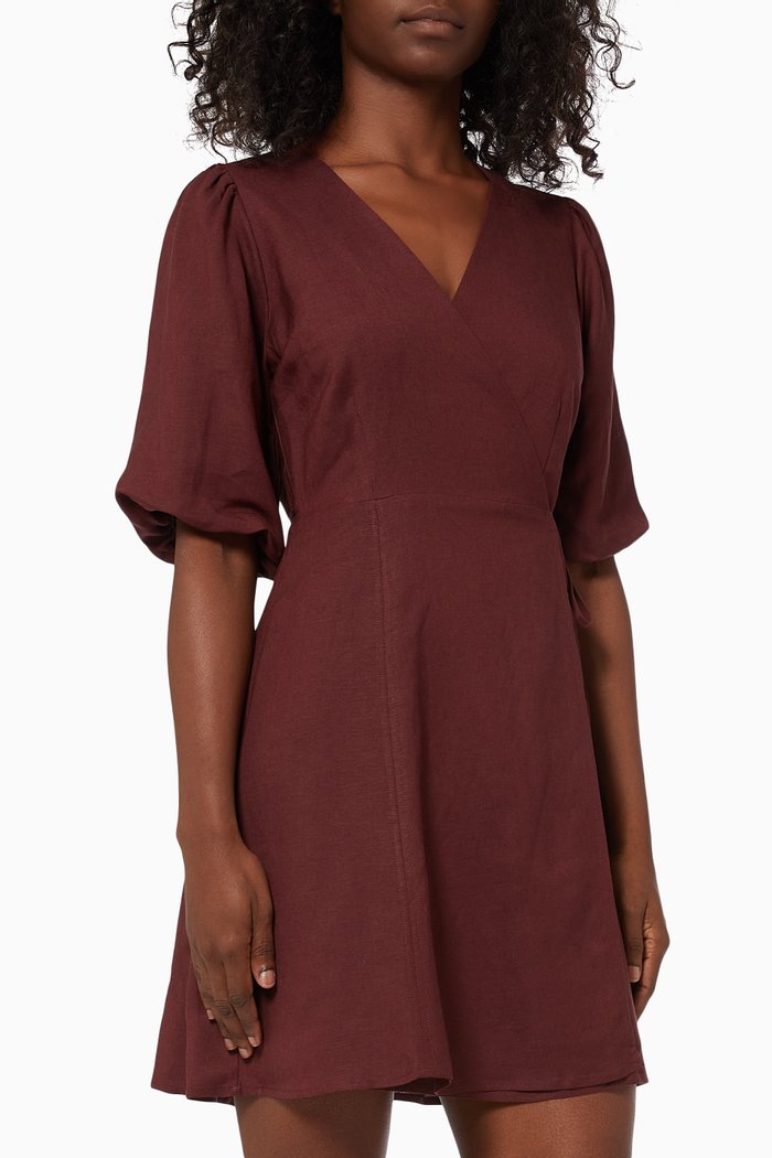 

Beasley Mini Dress in Viscose & Linen, Brown